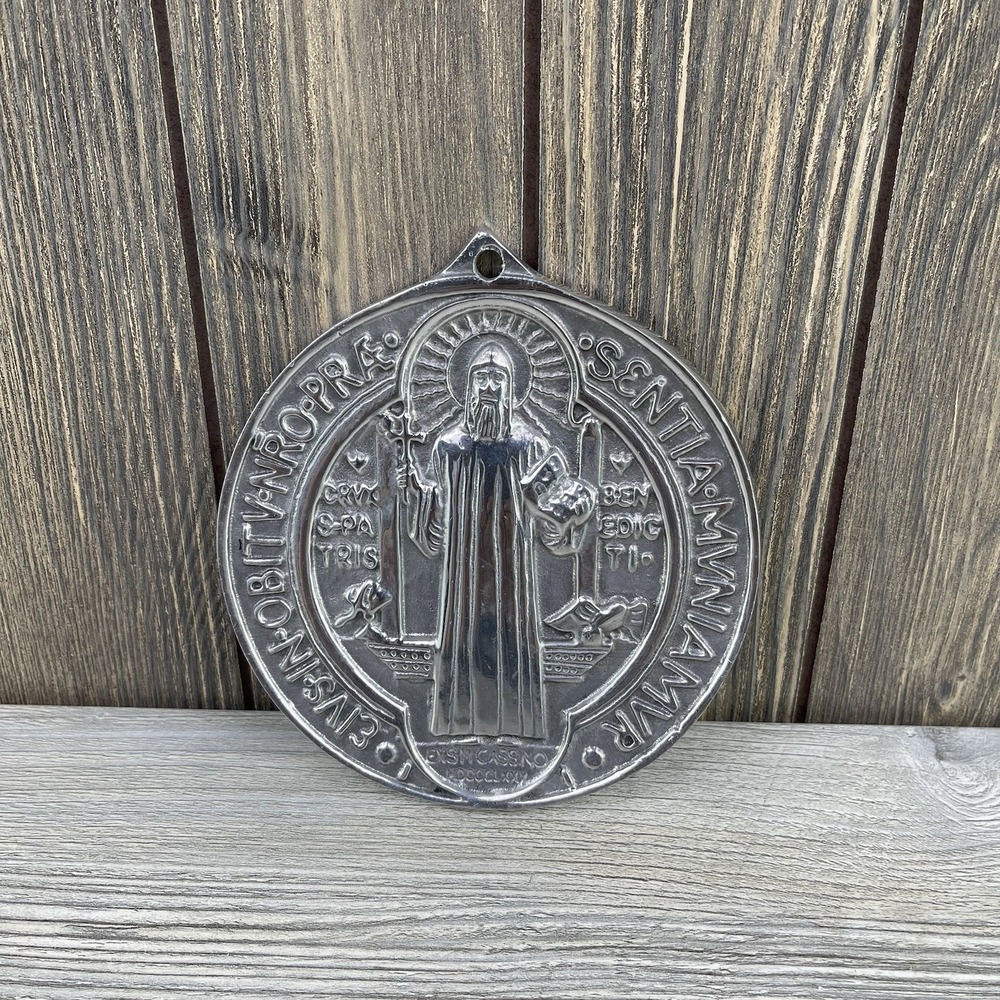 Large Metal  5" Saint Benedict Medal Religious Holy Catholic Vintage